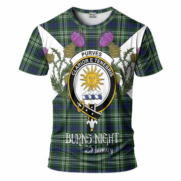 Purves Tartan Family Crest T-Shirt Scottish Burns Night Thistle Floral