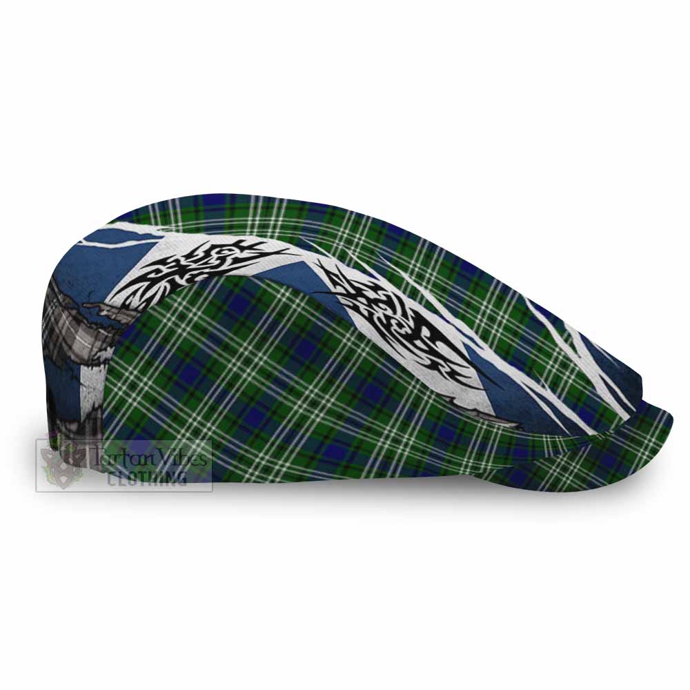 Purves Tartan Flat Cap, Jeff Cap Scotland Flag Ripped Tribal Design