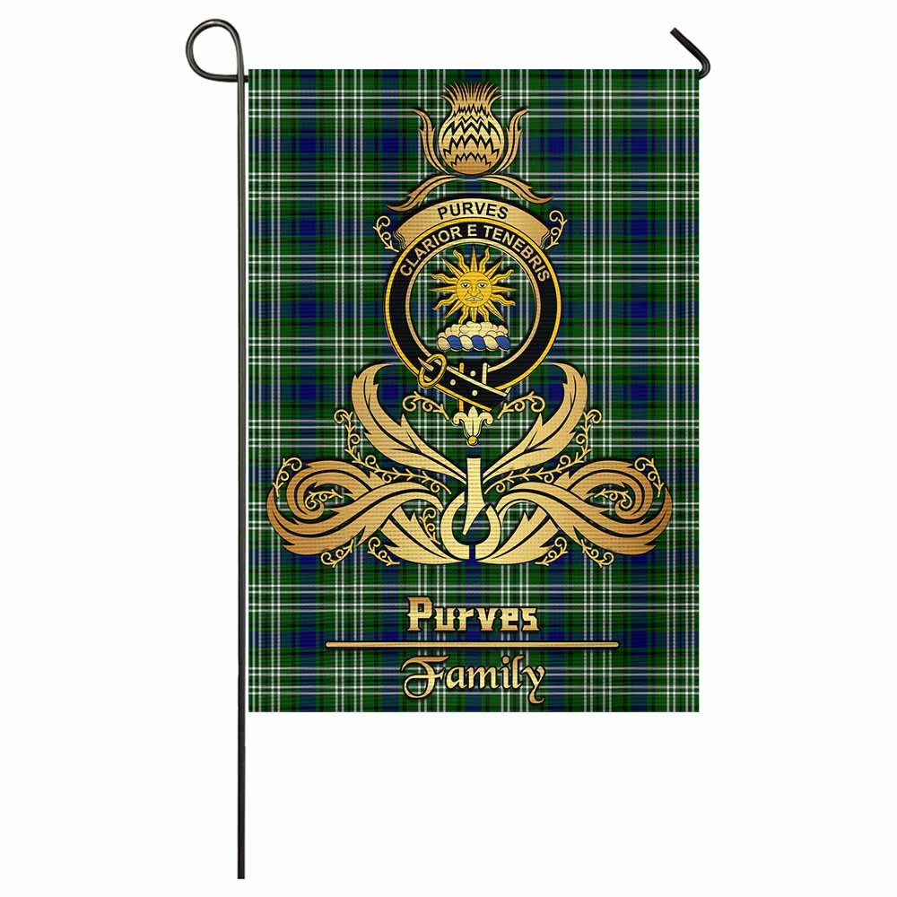 Purves Tartan Garden Flag with Highland Thistle Cherish Family Crest Style - Tartan Vibes Clothing