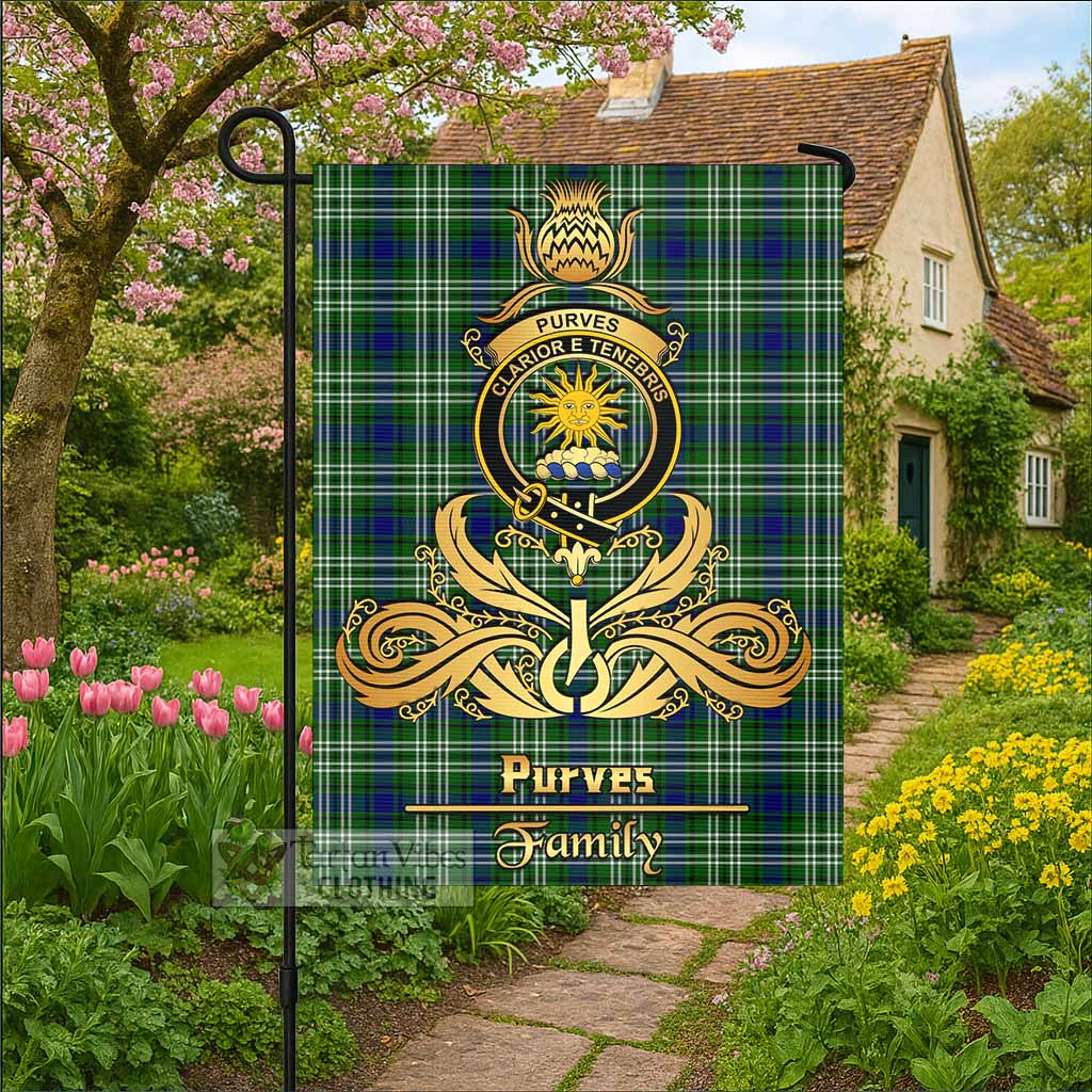 Purves Tartan Garden Flag with Highland Thistle Cherish Family Crest Style - Tartan Vibes Clothing