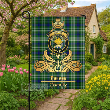 Purves Tartan Garden Flag with Highland Thistle Cherish Family Crest Style