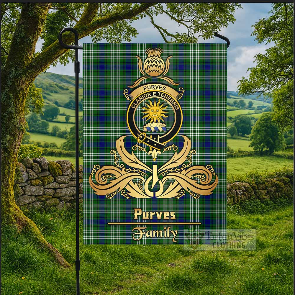 Purves Tartan Garden Flag with Highland Thistle Cherish Family Crest Style - Tartan Vibes Clothing