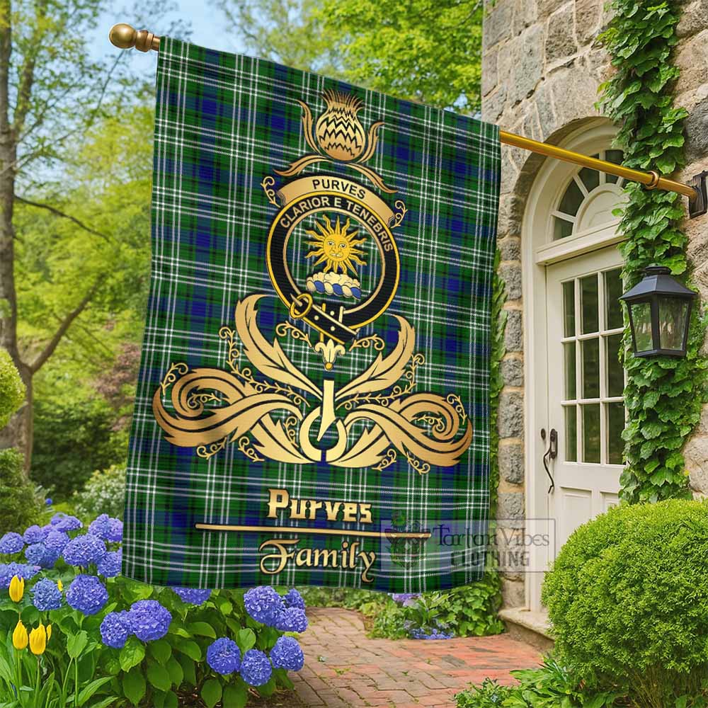 Purves Tartan Garden Flag with Highland Thistle Cherish Family Crest Style - Tartan Vibes Clothing