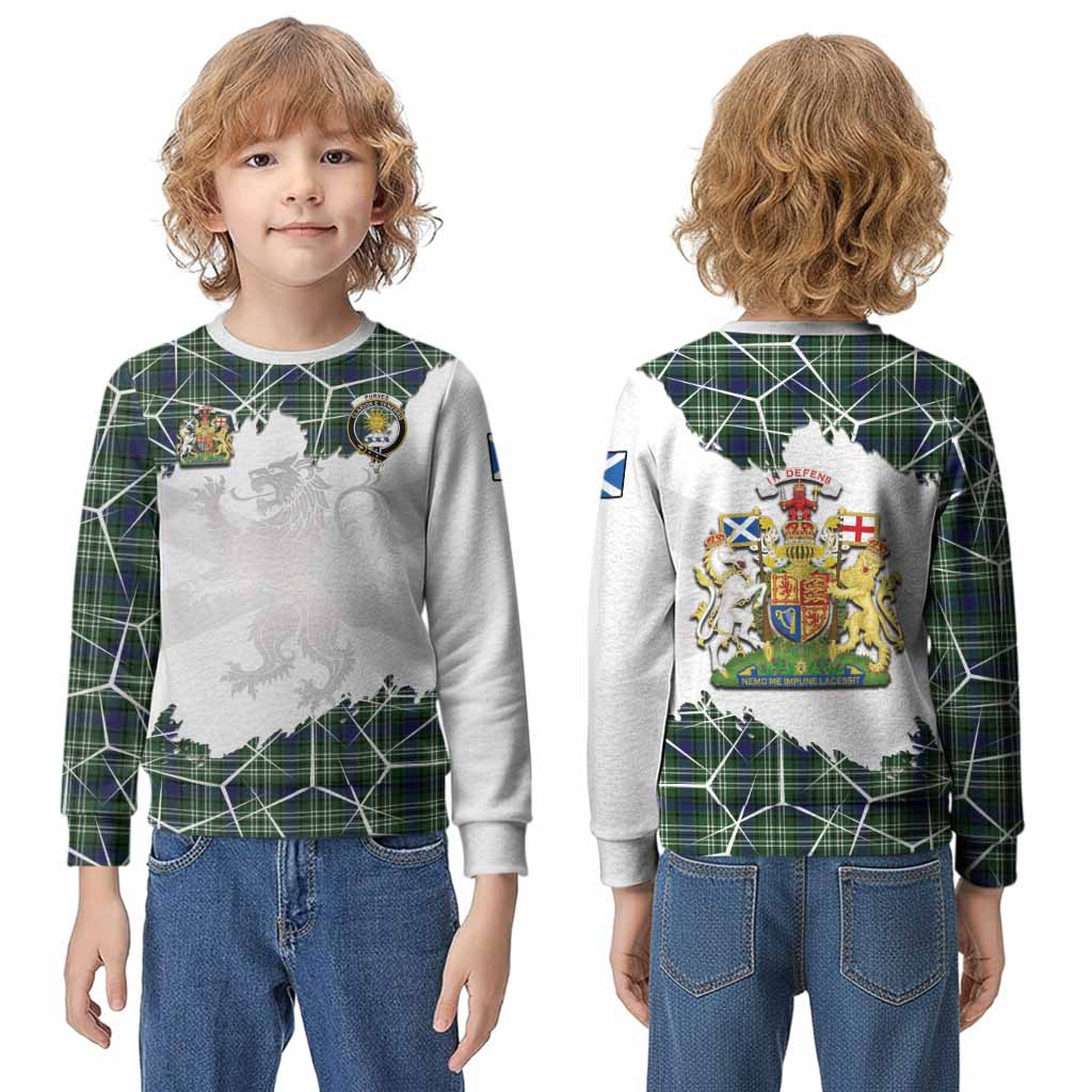 Purves Tartan Kid Knitted Sweatshirt with Family Crest and Lion Rampant Grunge Style