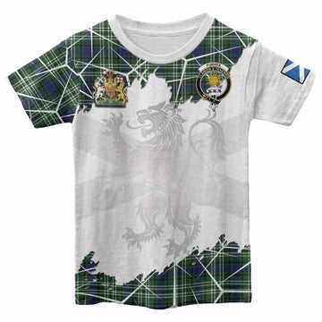 Purves Tartan Kid T-shirt with Family Crest and Lion Rampant Grunge Style