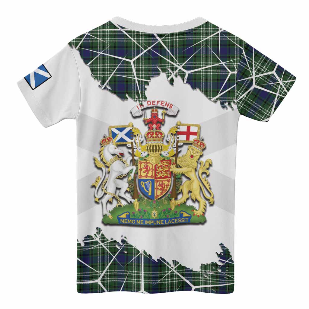 Purves Tartan Kid T-shirt with Family Crest and Lion Rampant Grunge Style