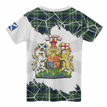 Purves Tartan Kid T-shirt with Family Crest and Lion Rampant Grunge Style