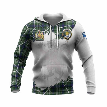 Purves Tartan Knitted Hoodie with Family Crest and Lion Rampant Grunge Style
