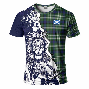 Purves Tartan Scottish T-Shirt Angry Lion With Soccer Ball Style