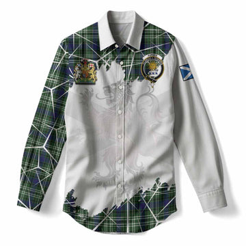 Purves Tartan Women Casual Shirt with Family Crest and Lion Rampant Grunge Style