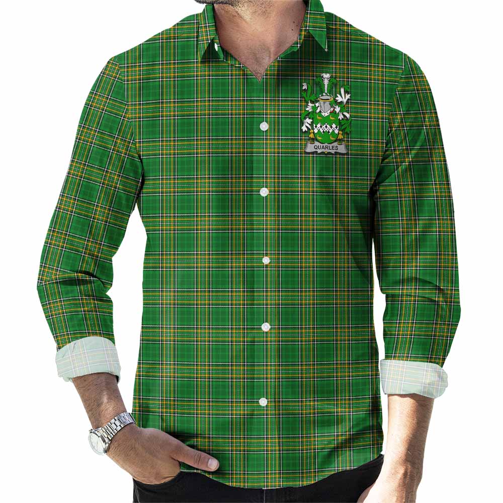 Quarles Irish Clan Tartan Long Sleeve Button Up with Coat of Arms Men's Shirt - Tartan Vibes Clothing
