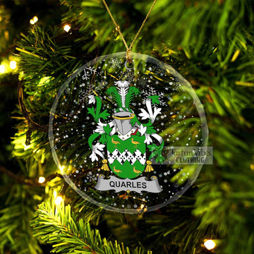 Quarles Irish Clan Christmas Glass Ornament with Coat of Arms Transparent Glass Circle - 2D-tartanvibesclothing