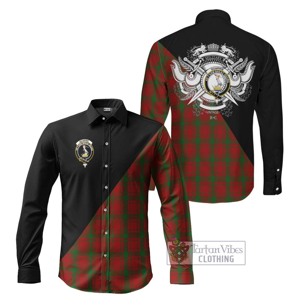 Quarrie Tartan Long Sleeve Button Shirt with Family Crest and Military Logo Style Men's Shirt S - Tartanvibesclothing Shop