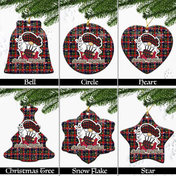 Quebec Province Canada Tartan Christmas Ornaments with Scottish Gnome Playing Bagpipes