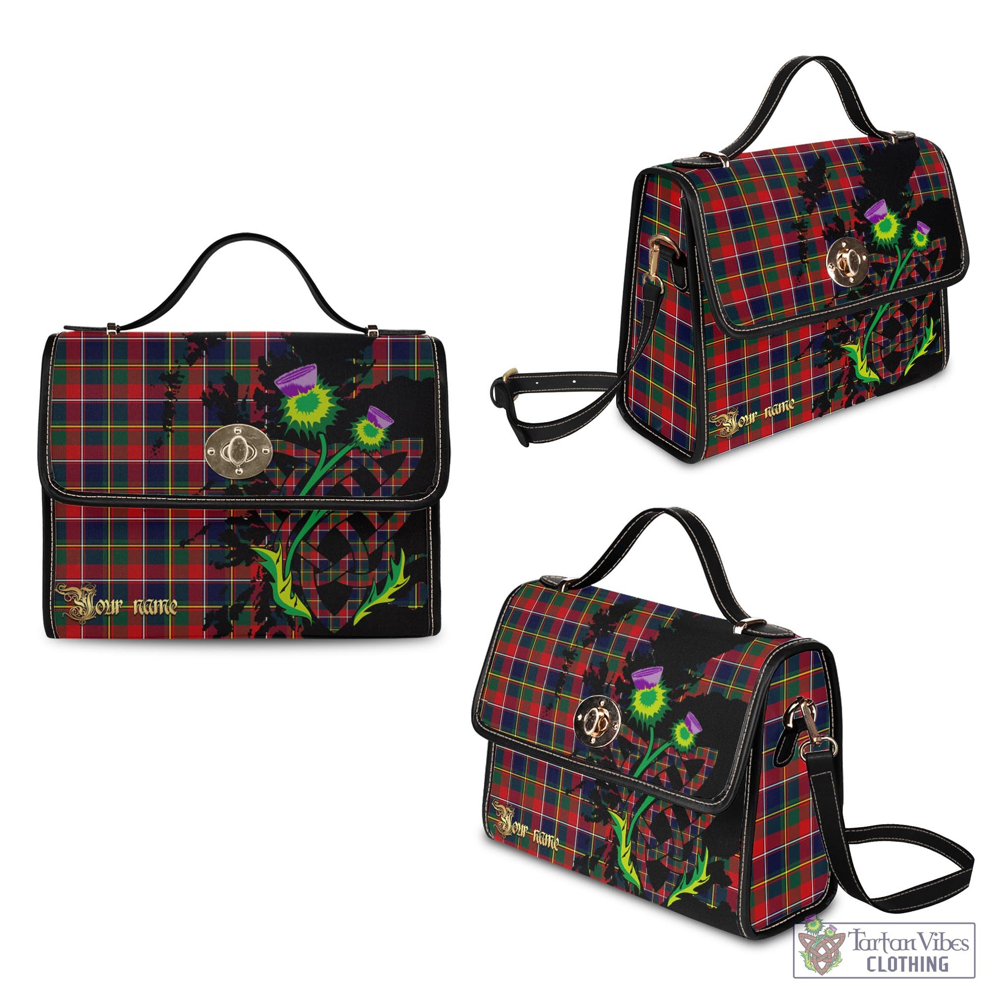 Tartan Vibes Clothing Quebec Province Canada Tartan Waterproof Canvas Bag with Scotland Map and Thistle Celtic Accents