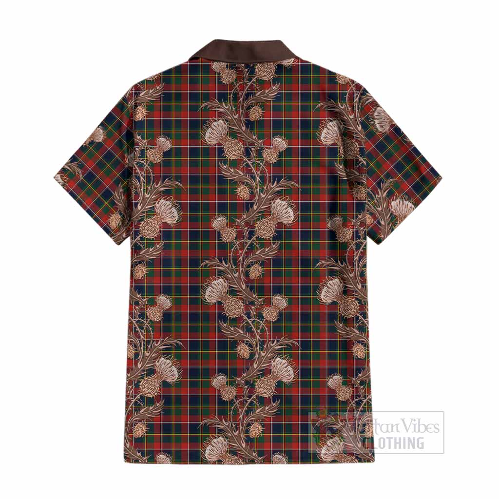 Quebec Province Canada Tartan Cotton Hawaiian Shirt Seamless Scottish Thistle Flowers
