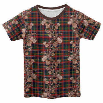 Quebec Province Canada Tartan Kid T-shirt Seamless Scottish Thistle Flowers