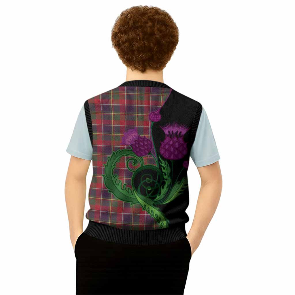 Quebec Province Canada Tartan Knitted V-Neck Vest Traditional Scottish Thistle