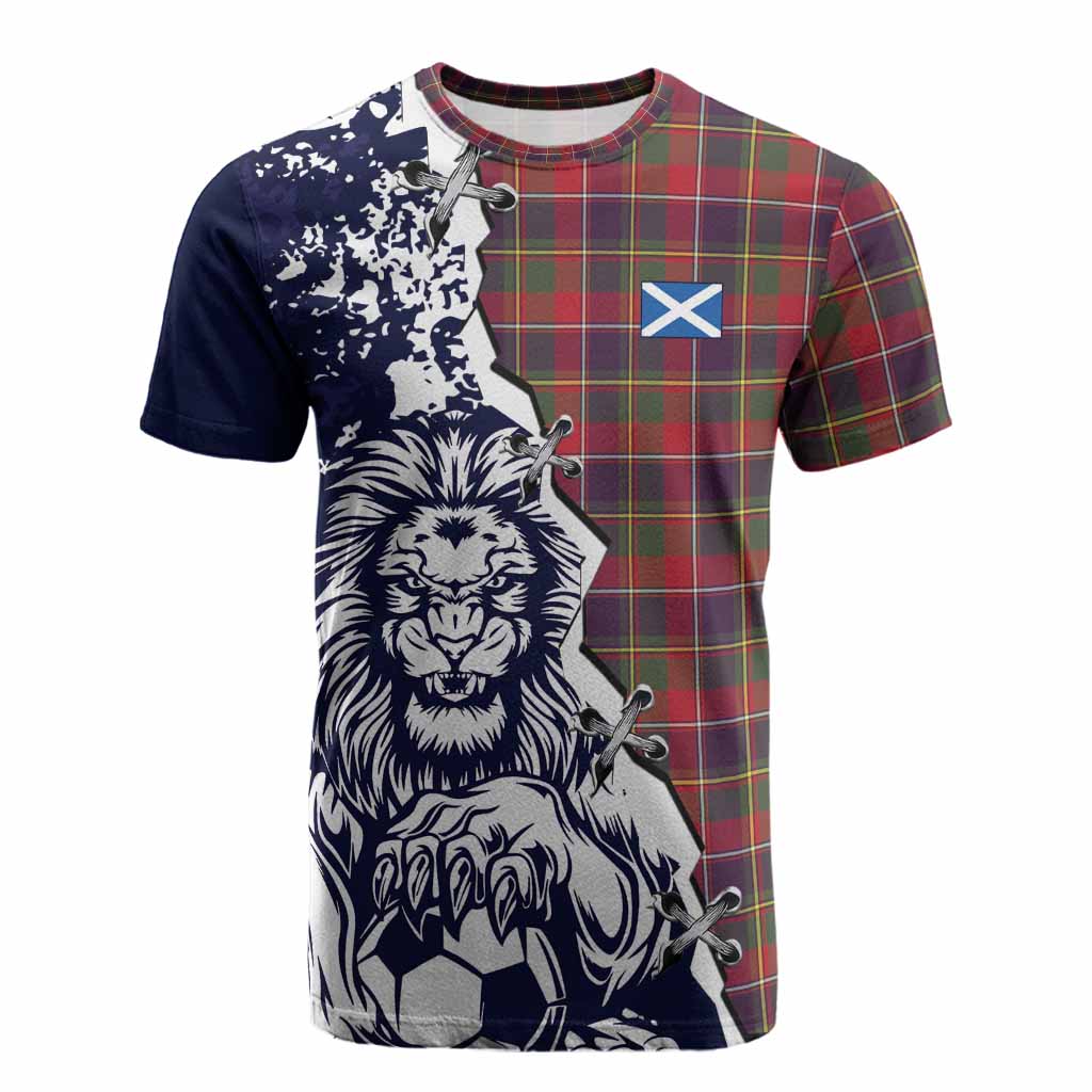 Quebec Province Canada Tartan Scottish Cotton T-shirt Angry Lion With Soccer Ball Style