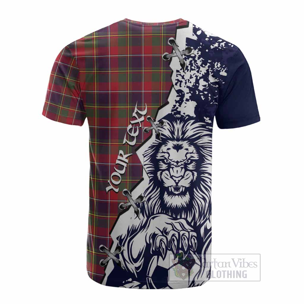 Quebec Province Canada Tartan Scottish Cotton T-shirt Angry Lion With Soccer Ball Style