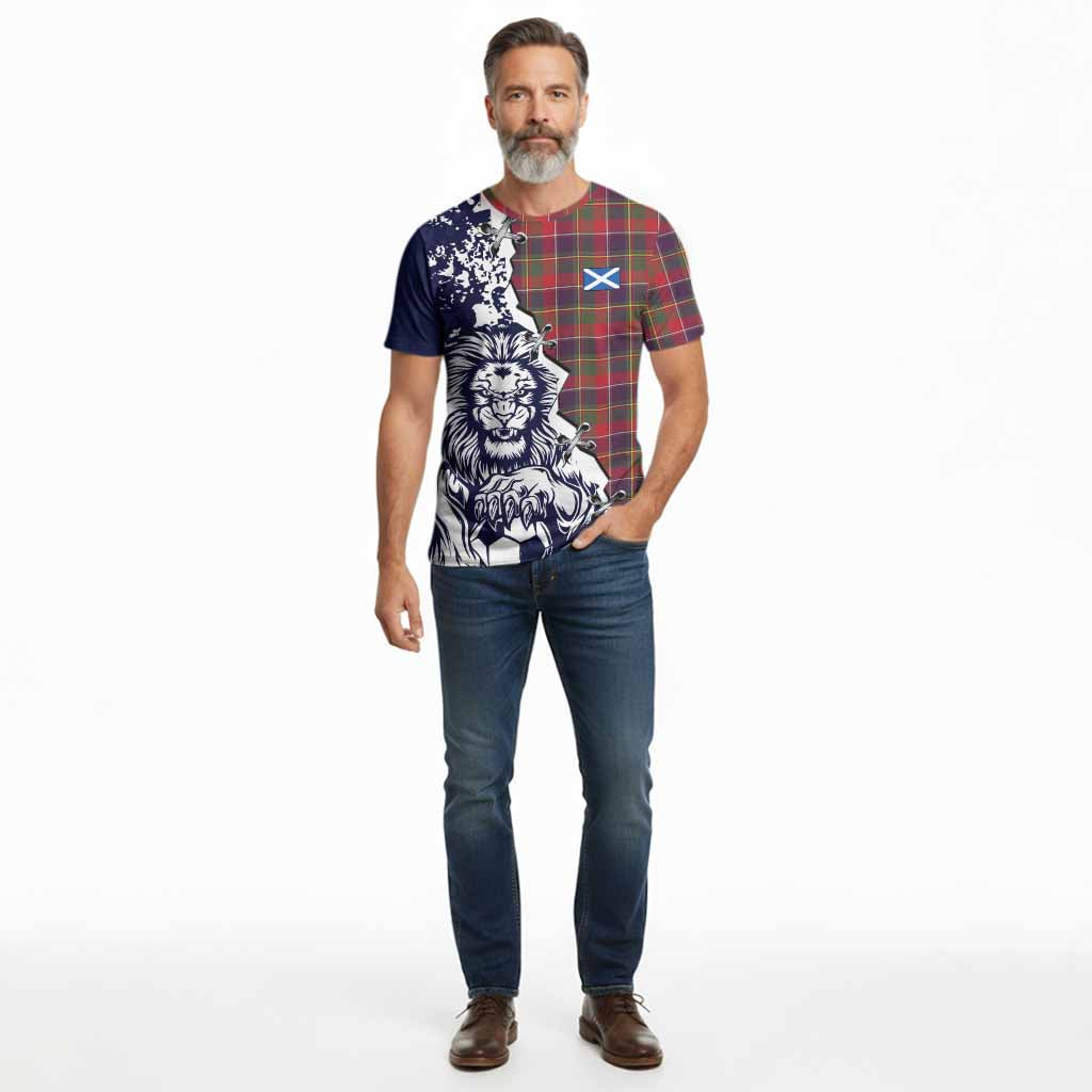 Quebec Province Canada Tartan Scottish Cotton T-shirt Angry Lion With Soccer Ball Style
