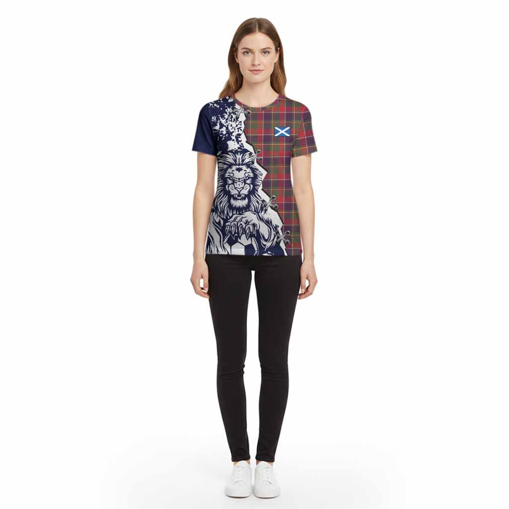 Quebec Province Canada Tartan Scottish Cotton T-shirt Angry Lion With Soccer Ball Style
