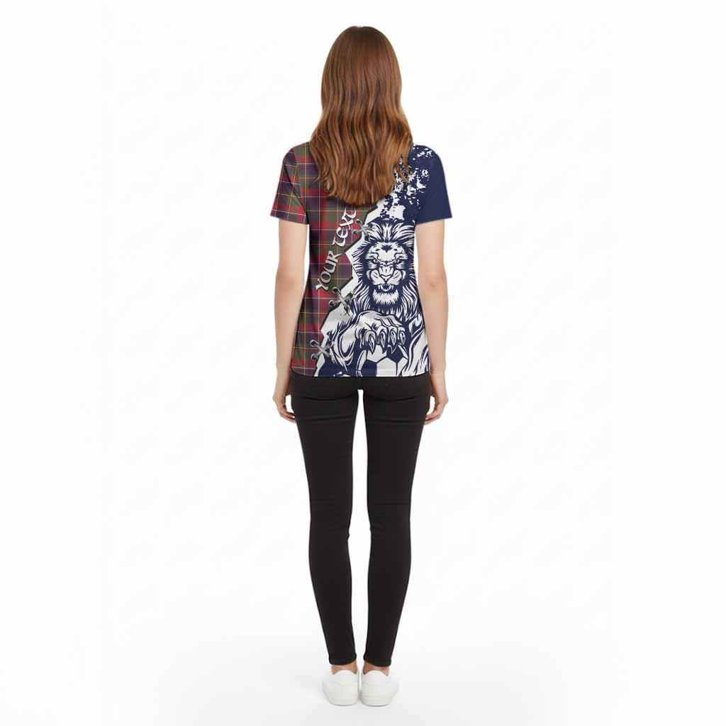 Quebec Province Canada Tartan Scottish Cotton T-shirt Angry Lion With Soccer Ball Style