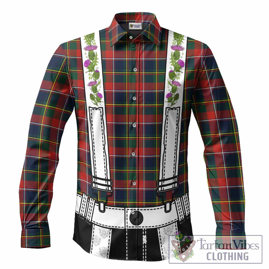 Quebec Tartan Lederhosen Costume Long Sleeve Button Shirts Scotland Thistle Floral