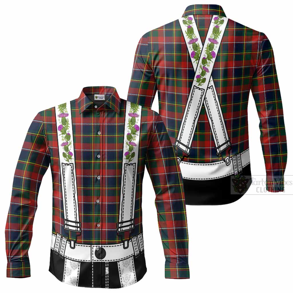 Quebec Tartan Lederhosen Costume Long Sleeve Button Shirts Scotland Thistle Floral