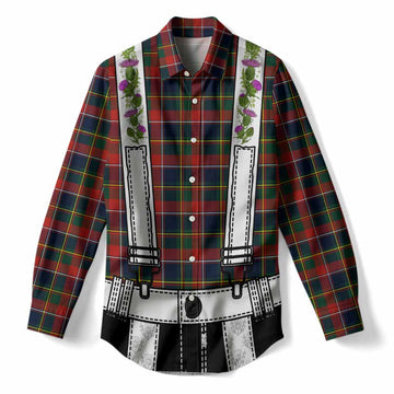 Quebec Tartan Lederhosen Costume Women Casual Shirt Scotland Thistle Floral