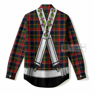 Quebec Tartan Lederhosen Costume Women Casual Shirt Scotland Thistle Floral