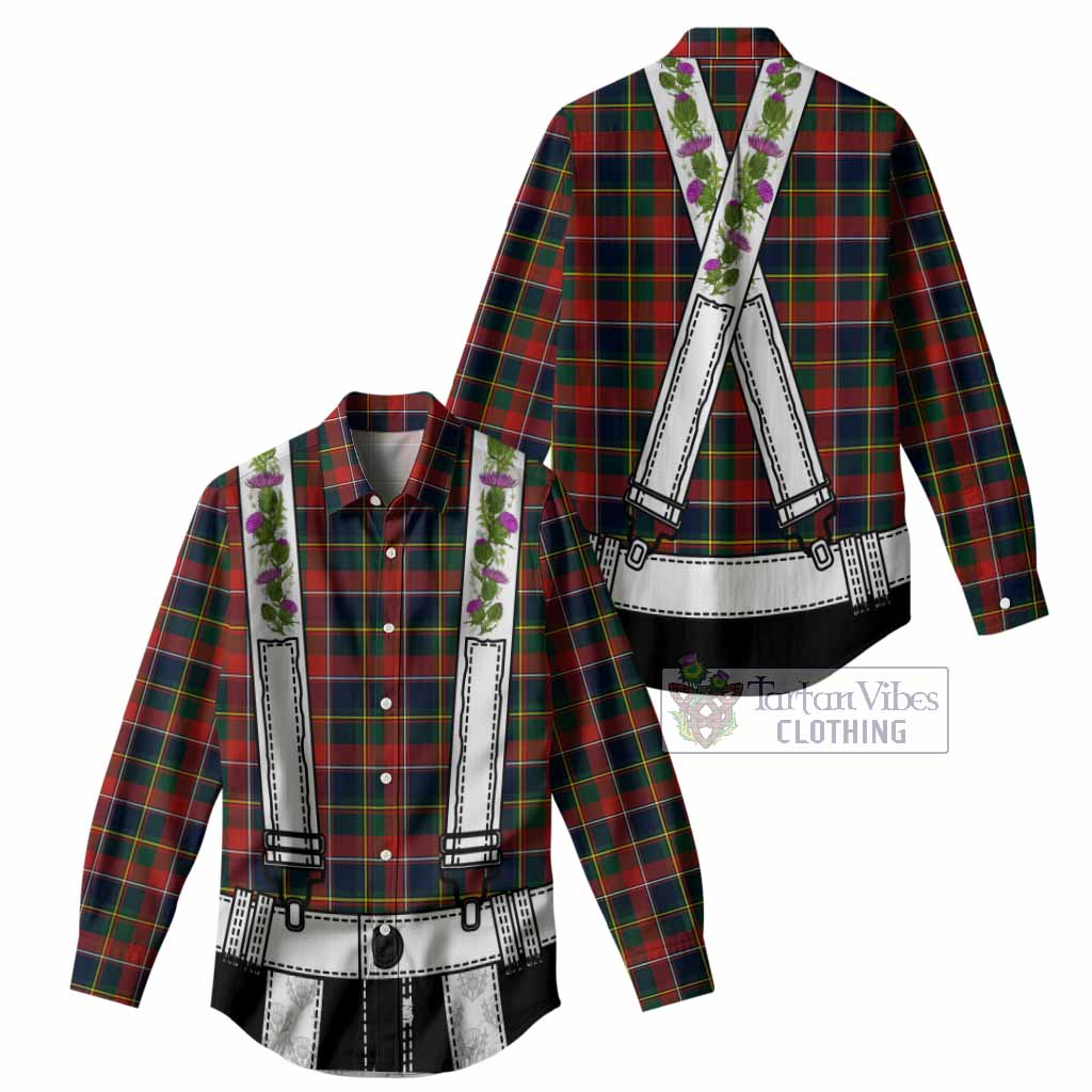 Quebec Tartan Lederhosen Costume Women Casual Shirt Scotland Thistle Floral