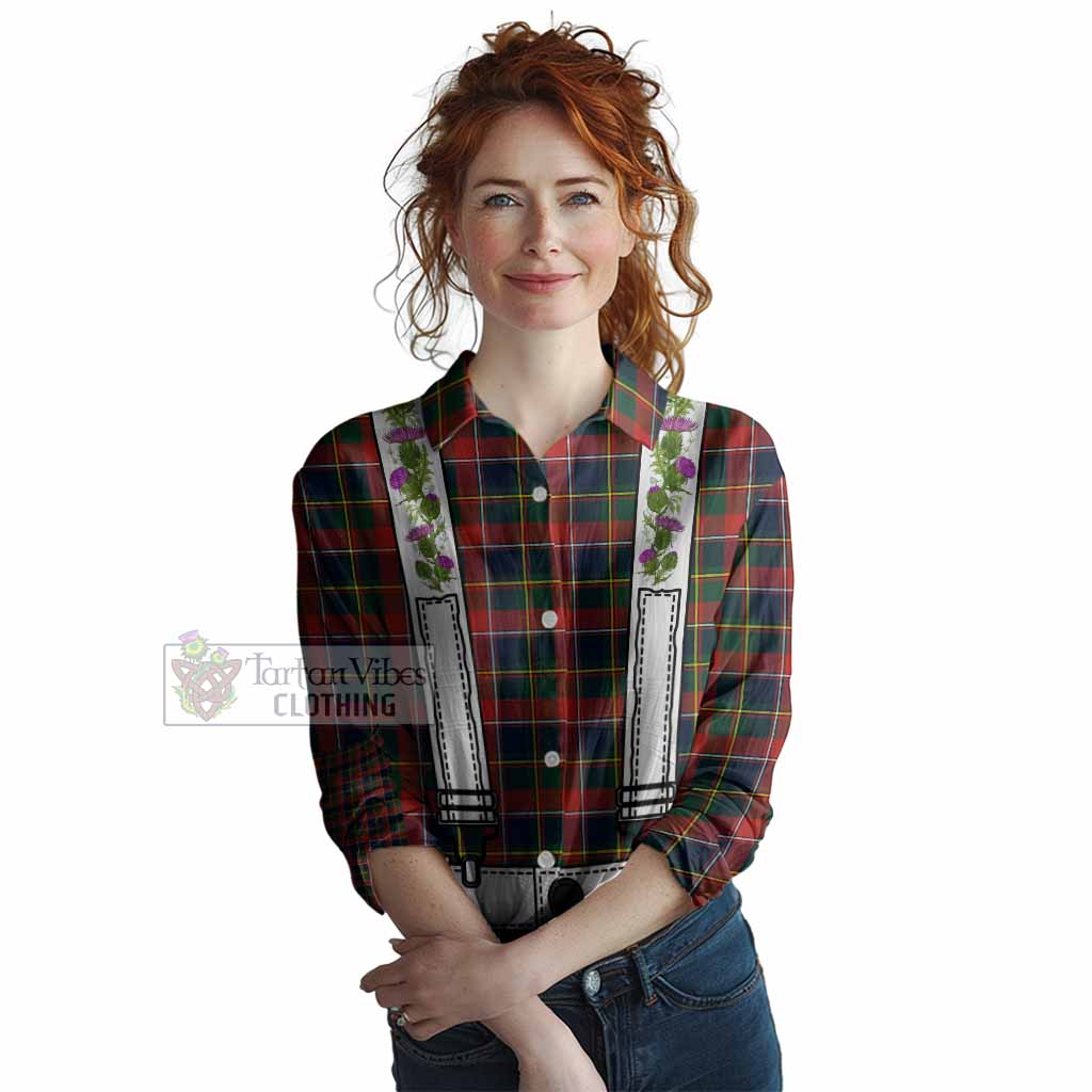 Quebec Tartan Lederhosen Costume Women Casual Shirt Scotland Thistle Floral