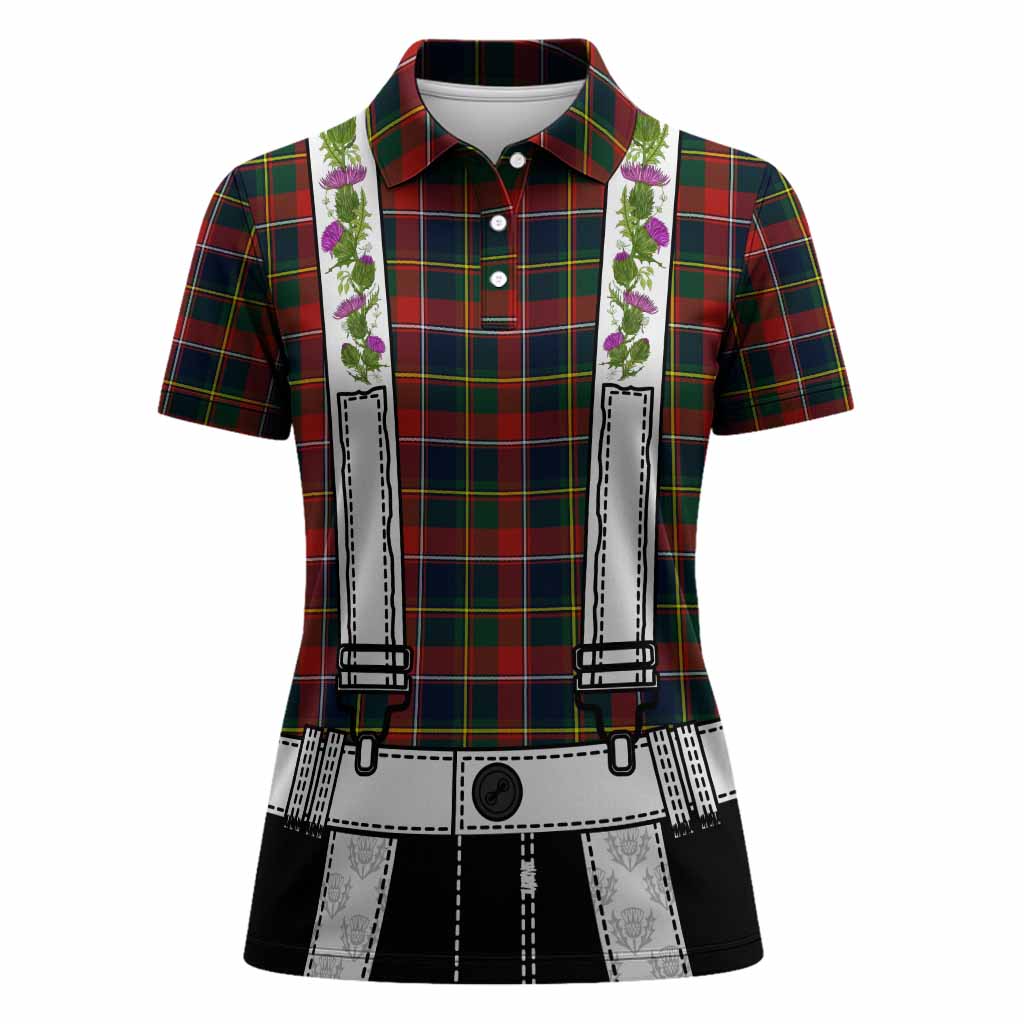 Quebec Tartan Lederhosen Costume Women Polo Shirt Scotland Thistle Floral