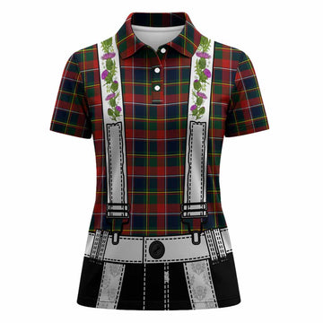 Quebec Tartan Lederhosen Costume Women Polo Shirt Scotland Thistle Floral