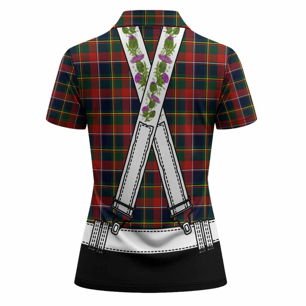 Quebec Tartan Lederhosen Costume Women Polo Shirt Scotland Thistle Floral