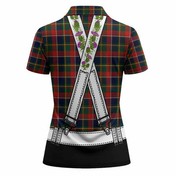 Quebec Tartan Lederhosen Costume Women Polo Shirt Scotland Thistle Floral