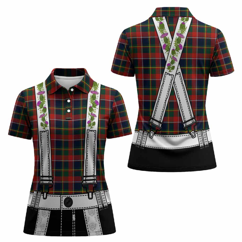Quebec Tartan Lederhosen Costume Women Polo Shirt Scotland Thistle Floral