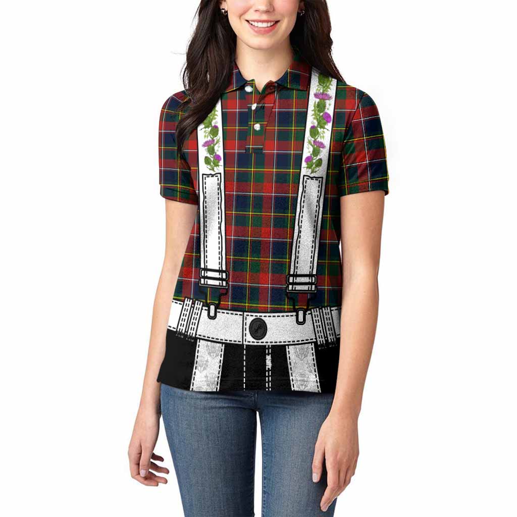Quebec Tartan Lederhosen Costume Women Polo Shirt Scotland Thistle Floral