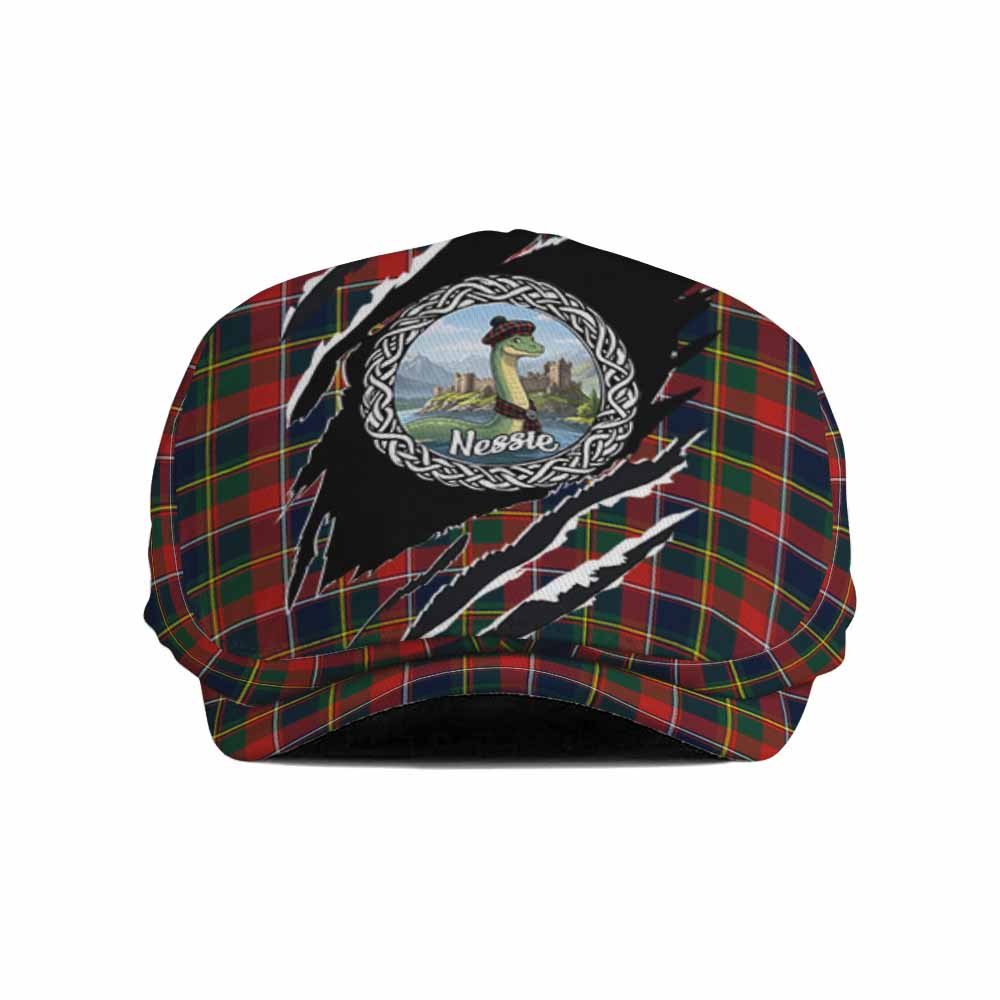 Quebec Tartan Loch Ness Monster Flat Cap, Jeff Cap Celtic Knot Nessie Art