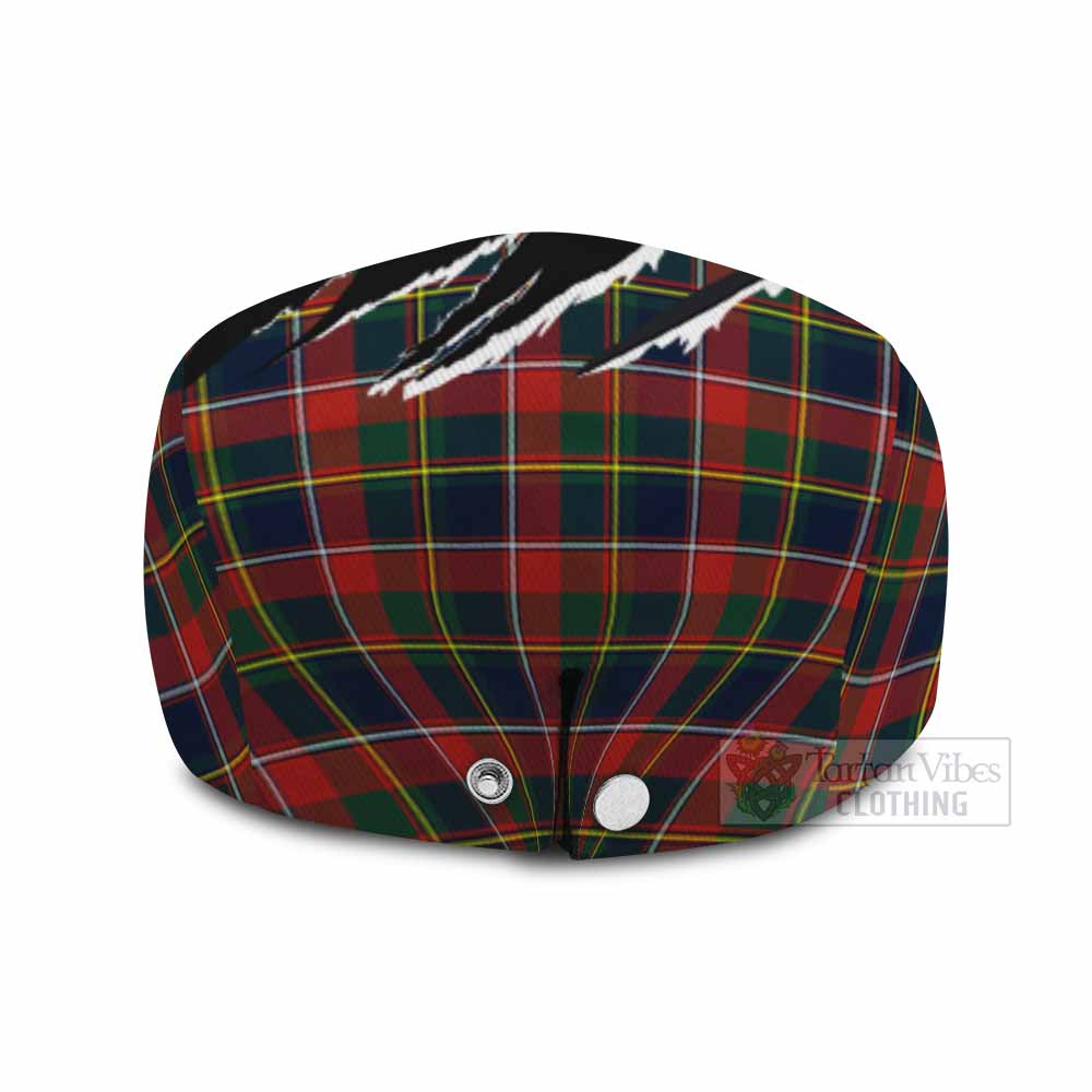 Quebec Tartan Loch Ness Monster Flat Cap, Jeff Cap Celtic Knot Nessie Art