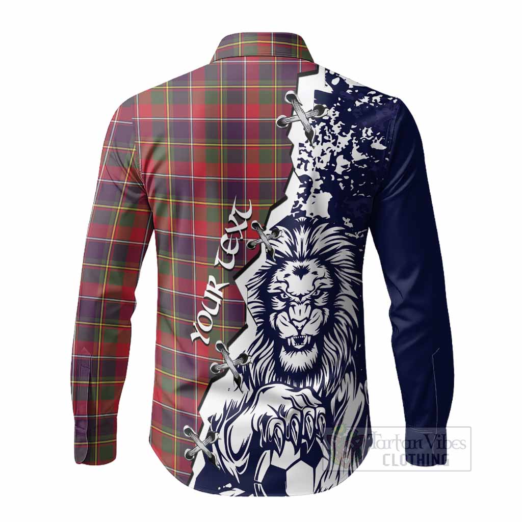 Quebec Tartan Scottish Long Sleeve Button Shirts Angry Lion With Soccer Ball Style