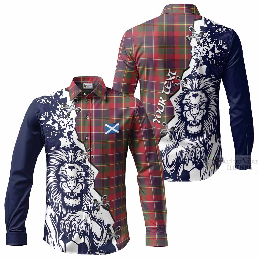 Quebec Tartan Scottish Long Sleeve Button Shirts Angry Lion With Soccer Ball Style