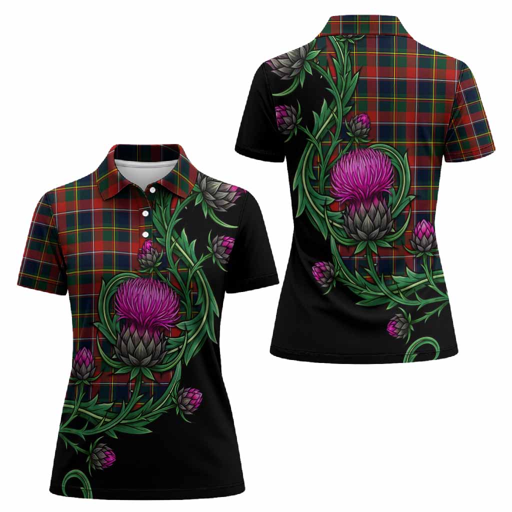 Quebec Tartan Women Polo Shirt Resilient Scottish Thistle