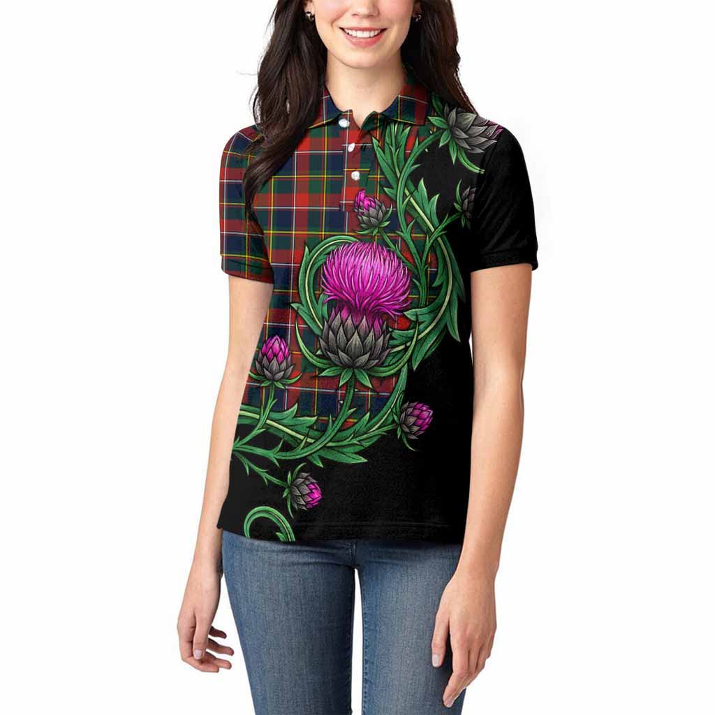 Quebec Tartan Women Polo Shirt Resilient Scottish Thistle