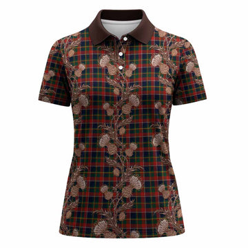 Quebec Tartan Women Polo Shirt Seamless Scottish Thistle Flowers