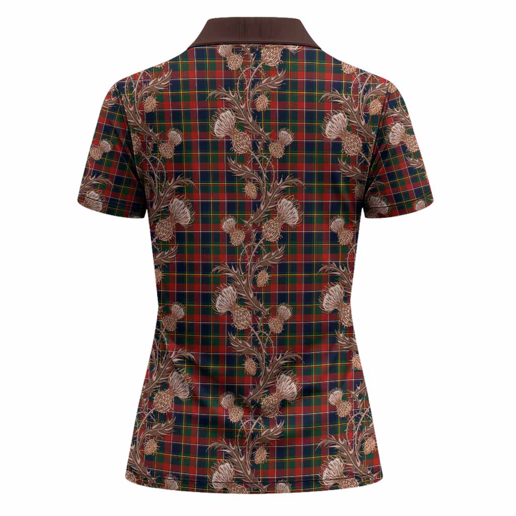 Quebec Tartan Women Polo Shirt Seamless Scottish Thistle Flowers