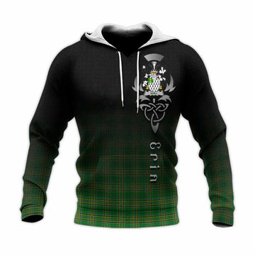 Tartan Vibes Clothing Quill Irish Clan Knitted Hoodie with Coat of Arms Erin Go Bragh Celtic Inspired