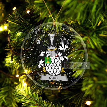Quill Irish Clan Christmas Glass Ornament with Coat of Arms Transparent Glass Circle - 2D-tartanvibesclothing