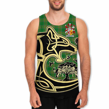 Quinlan Irish Tartan Men's Tank Top with Coat of Arms Celtic Wolf Style Men - Tartan Vibes Clothing